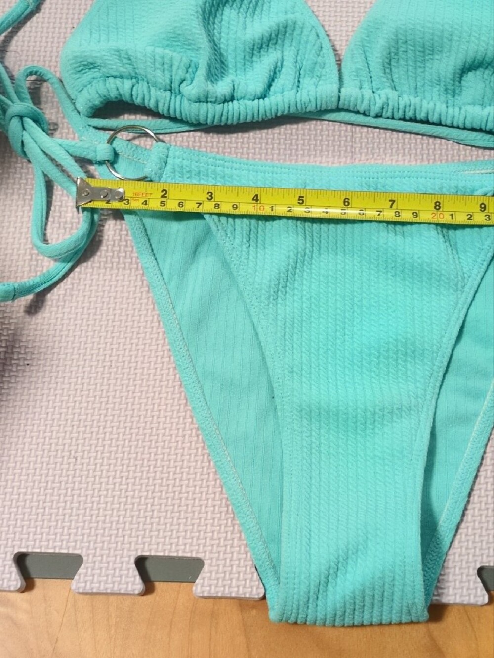 Turquoise Ribbed Triangle Bikini - Size Large - Picture 5 of 11